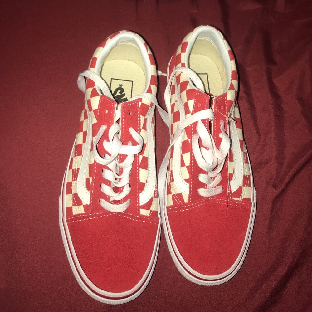 Red checkered old skool vans